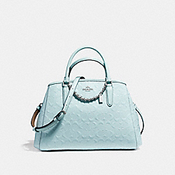 COACH F55451 Small Margot Carryall In Signature Debossed Patent Leather SILVER/AQUA