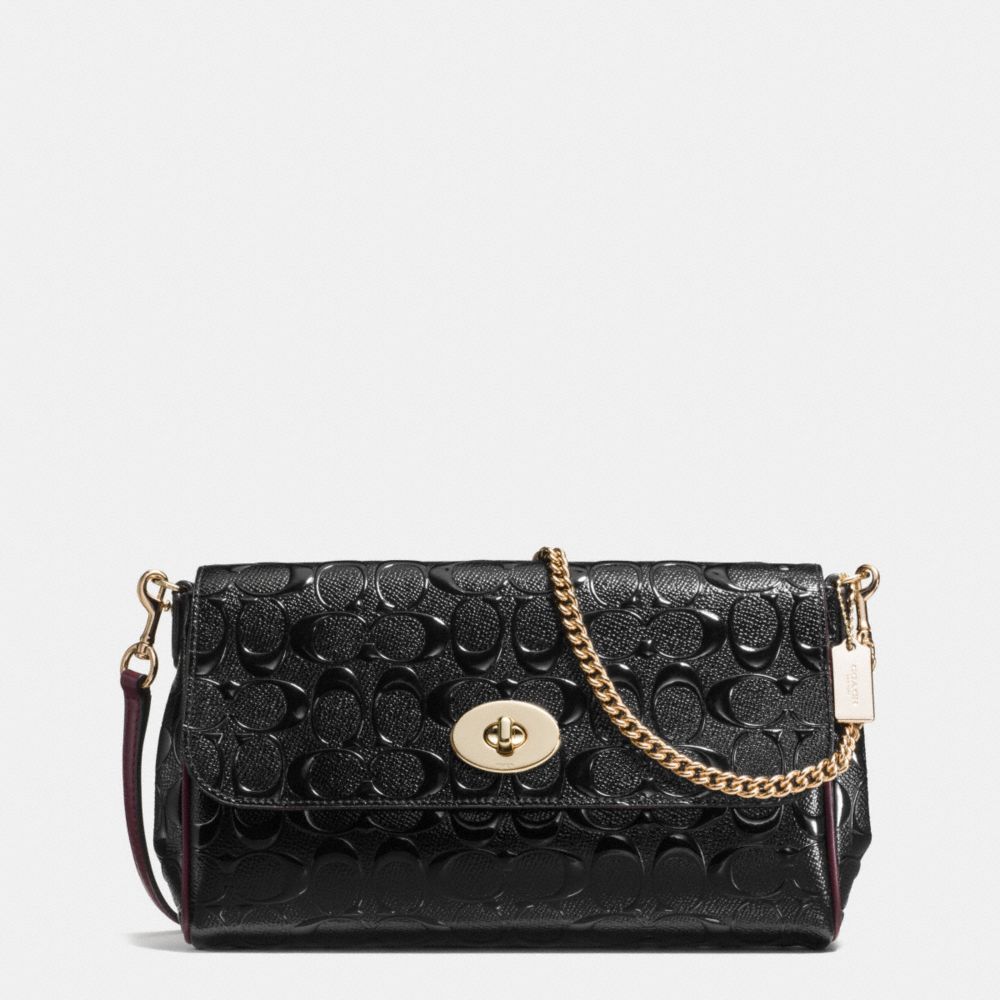 COACH f55452 RUBY CROSSBODY IN SIGNATURE DEBOSSED PATENT LEATHER IMITATION GOLD/BLACK OXBLOOD