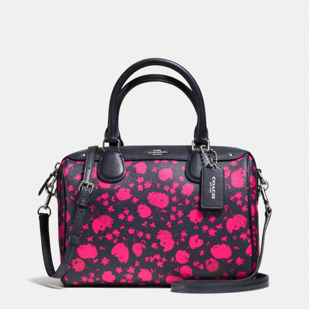 COACH F55466 Mini Bennett Satchel In Prairie Calico Floral Print Coated Canvas SILVER/MIDNIGHT PINK RUBY