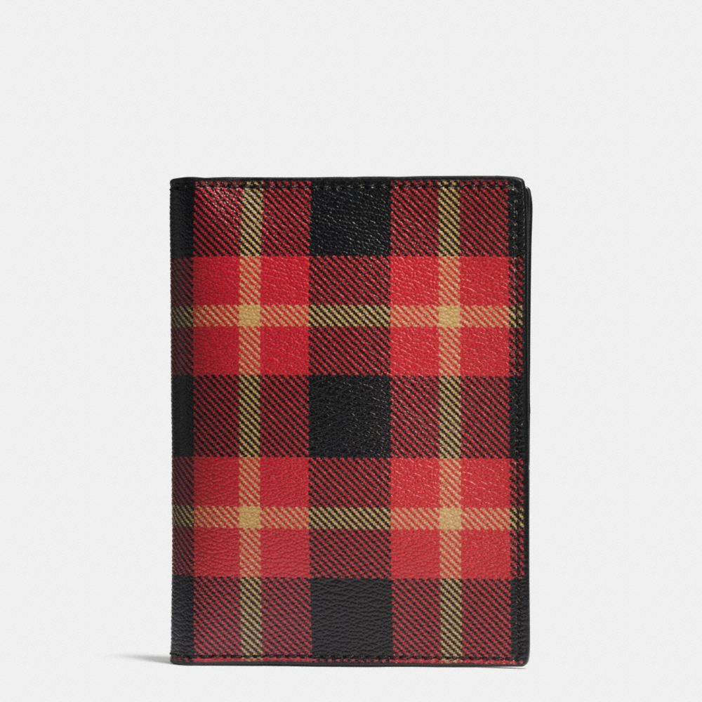 COACH PASSPORT CASE IN PRINTED COATED CANVAS - BLACK/RED PLAID BLACK - F55471