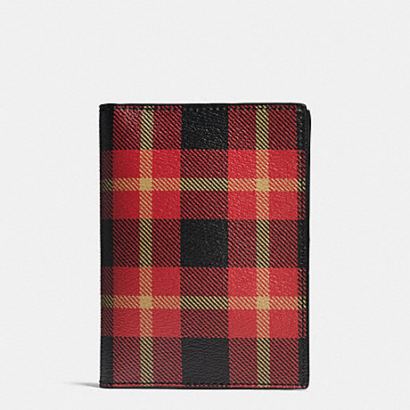 COACH F55471 PASSPORT CASE IN PRINTED COATED CANVAS BLACK/RED-PLAID-BLACK