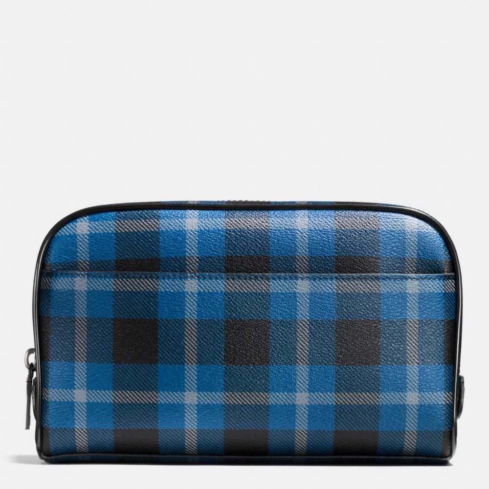 COACH F55473 OVERNIGHT TRAVEL KIT IN PLAID COATED CANVAS BLACK/DENIM-PLAID