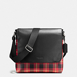 COACH F55490 Charles Small Messenger In Printed Coated Canvas BLACK/RED PLAID BLACK