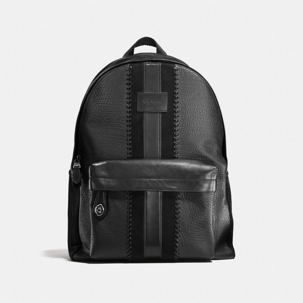 RIP AND REPAIR CAMPUS BACKPACK WITH VARSITY STRIPE - BLACK/BLACK ANTIQUE NICKEL - COACH F55494