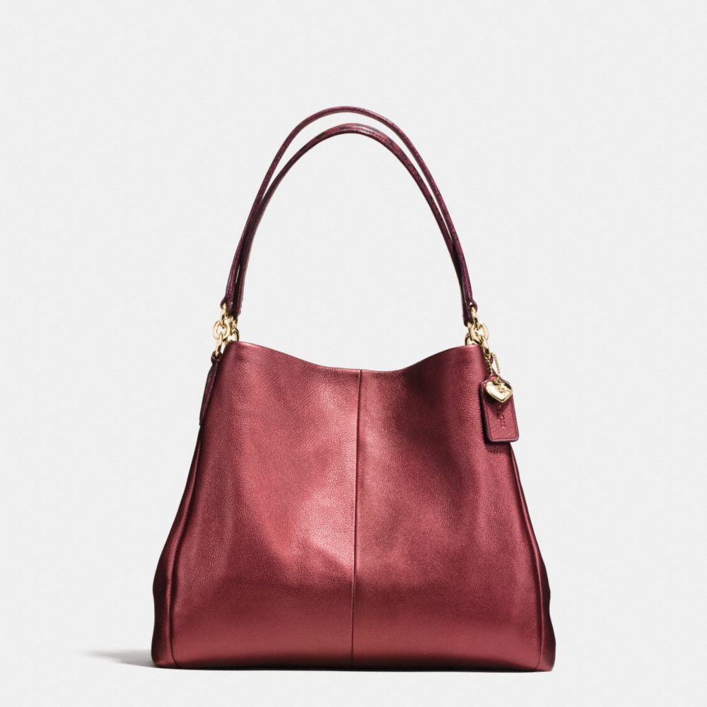 COACH F55516 Phoebe Shoulder Bag In Metallic Leather With Exotic Trim IMITATION GOLD/METALLIC CHERRY