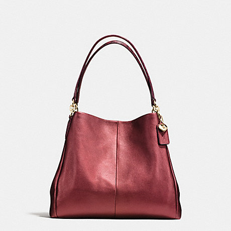 COACH f55516 PHOEBE SHOULDER BAG IN METALLIC LEATHER WITH EXOTIC TRIM IMITATION GOLD/METALLIC CHERRY