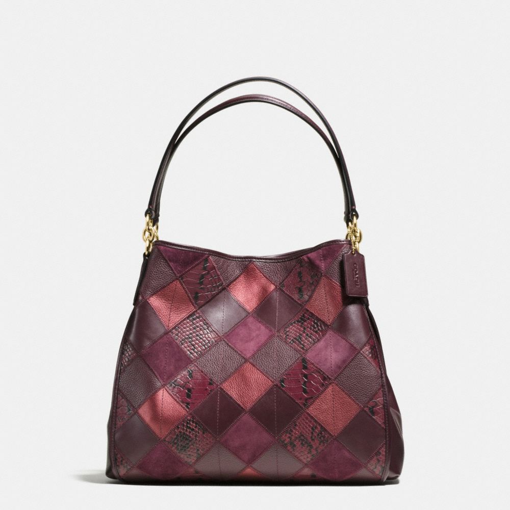 COACH f55535 PHOEBE SHOULDER BAG IN METALLIC PATCHWORK LEATHER IMITATION GOLD/METALLIC CHERRY