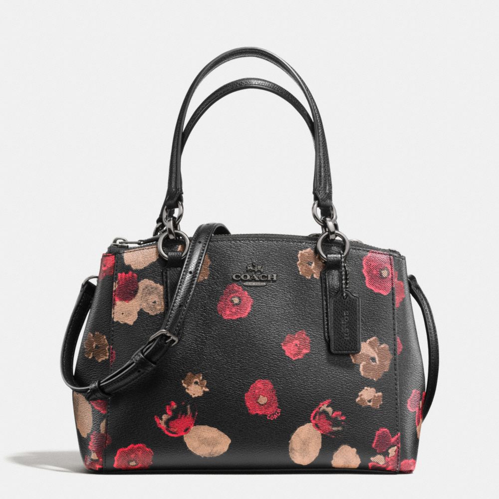 COACH MINI CHRISTIE CARRYALL IN HALFTONE FLORAL PRINT COATED CANVAS - ANTIQUE NICKEL/BLACK MULTI - F55538