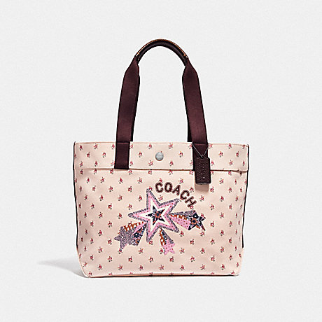 COACH TOTE WITH FLORAL DITSY PRINT AND STAR - LIGHT PINK MULTI/SILVER - F55598