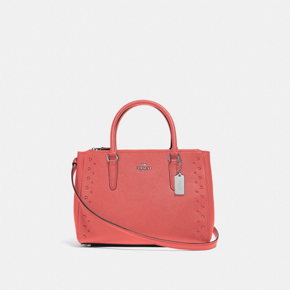 COACH F55600 - SURREY CARRYALL WITH STUDS CORAL/SILVER