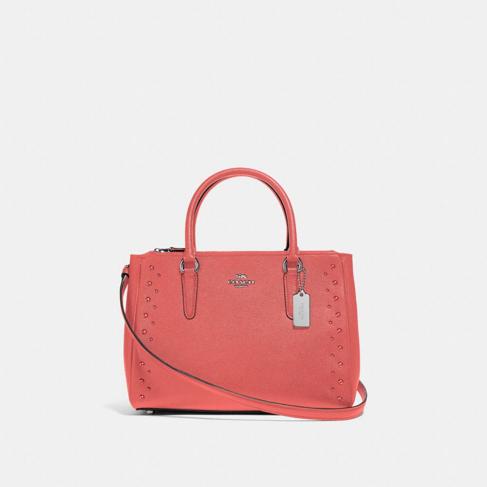 COACH F55600 SURREY CARRYALL WITH STUDS CORAL/SILVER