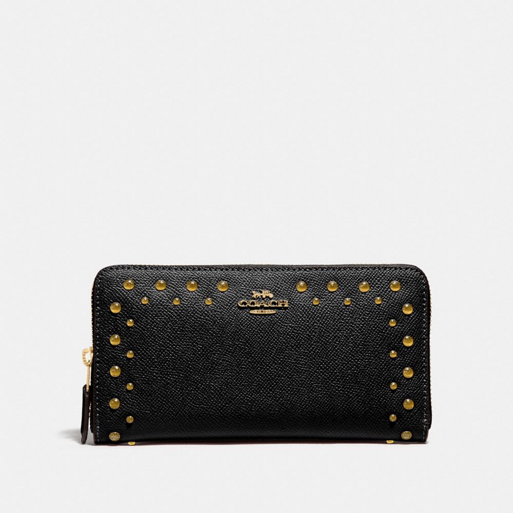 COACH ACCORDION ZIP WALLET WITH STUDS - BLACK/IMITATION GOLD - F55610