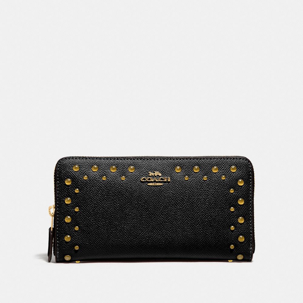 COACH F55610 ACCORDION ZIP WALLET WITH STUDS BLACK/IMITATION GOLD