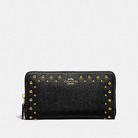 COACH ACCORDION ZIP WALLET WITH STUDS - BLACK/IMITATION GOLD - F55610