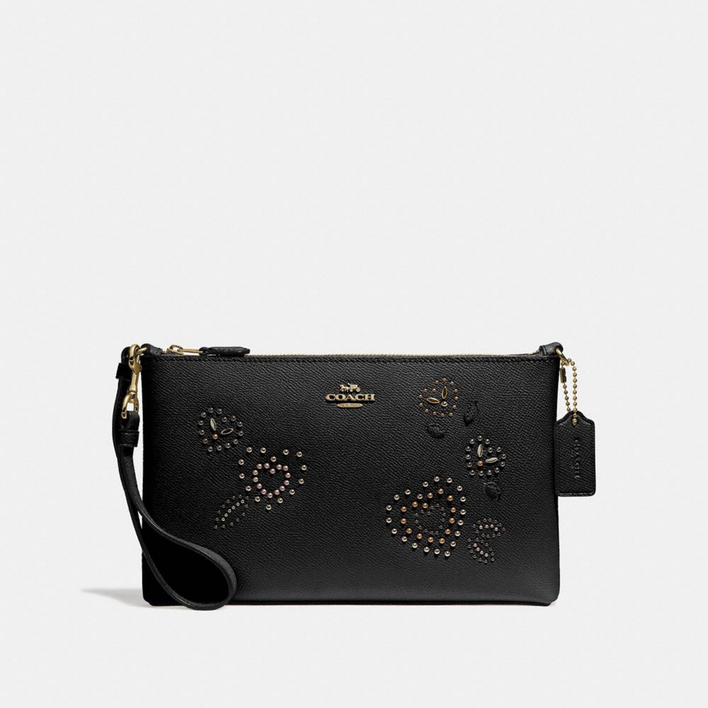 COACH LARGE WRISTLET 25 WITH HEART BANDANA RIVETS - BLACK/MULTI/IMITATION GOLD - F55614