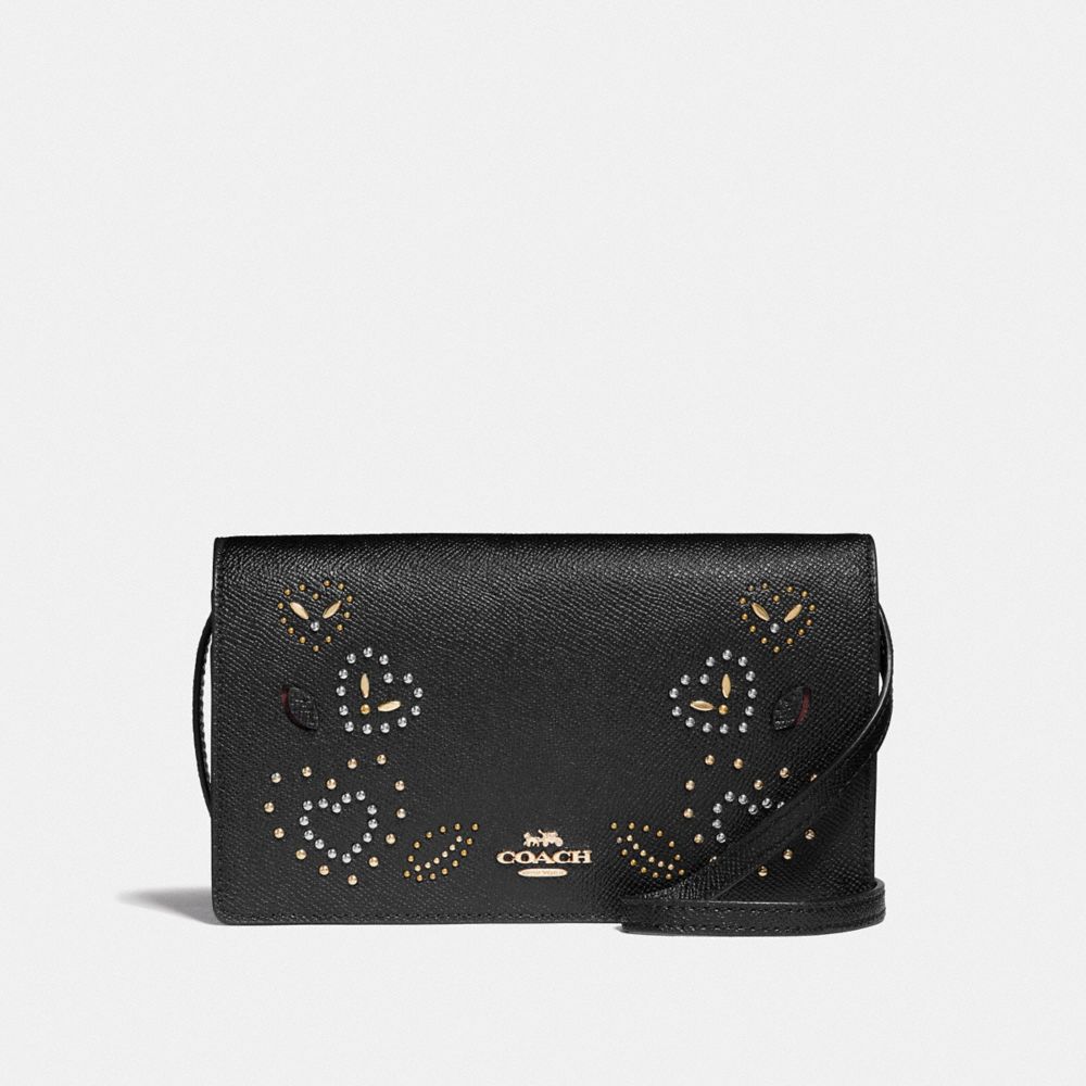 COACH F55615 - HAYDEN FOLDOVER CROSSBODY CLUTCH WITH HEART BANDANA RIVETS BLACK/MULTI/IMITATION GOLD