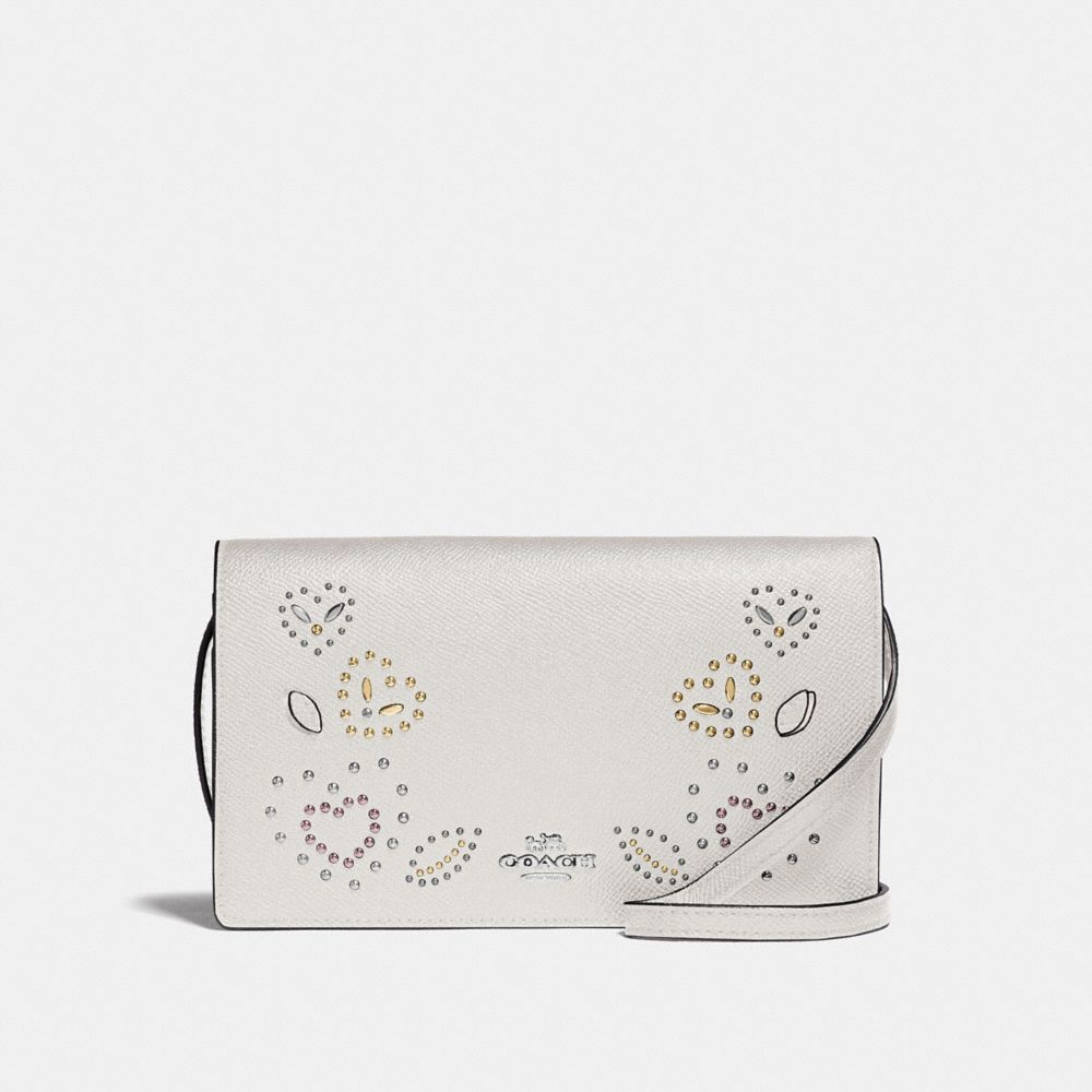 hayden foldover crossbody clutch with rivets