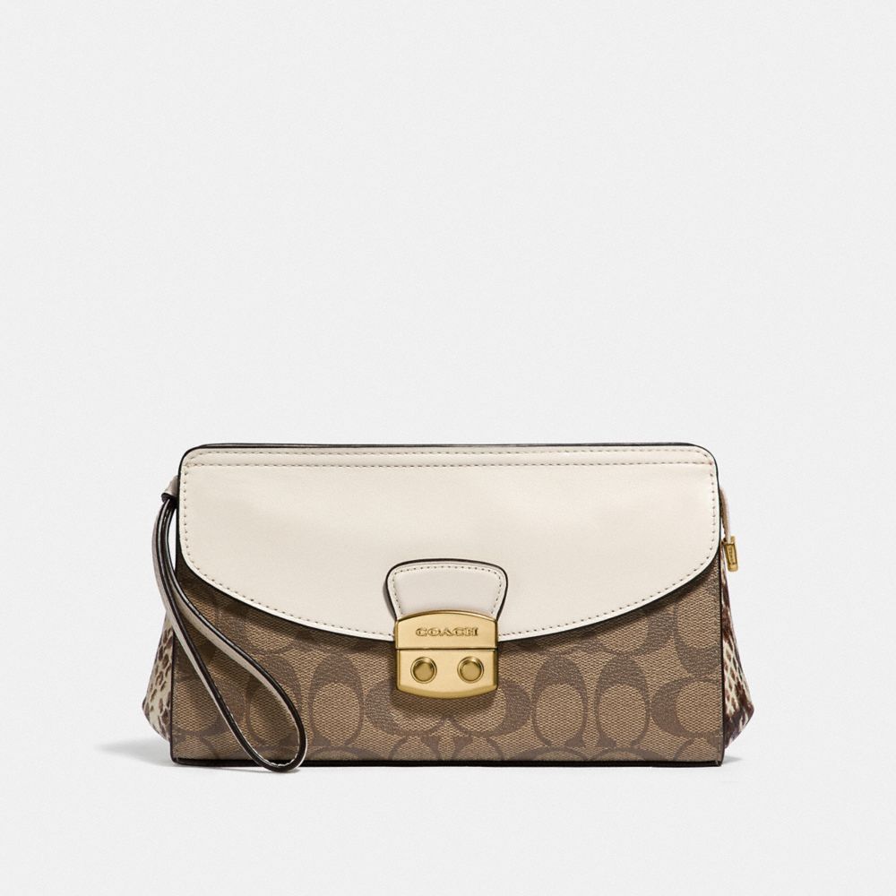 COACH F55618 - FLAP CLUTCH - KHAKI MULTI /IMITATION GOLD | COACH NEW ...