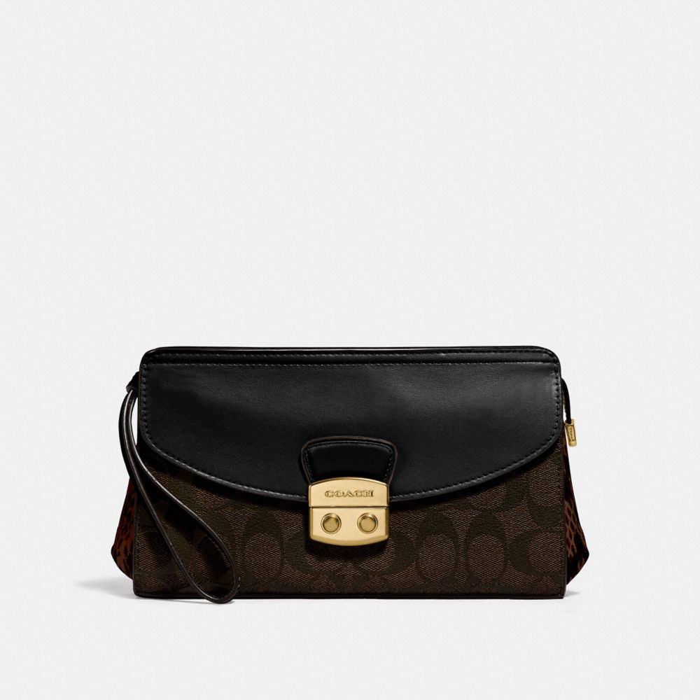 FLAP CLUTCH - F55618 - BROWN BLACK/MULTI/IMITATION GOLD