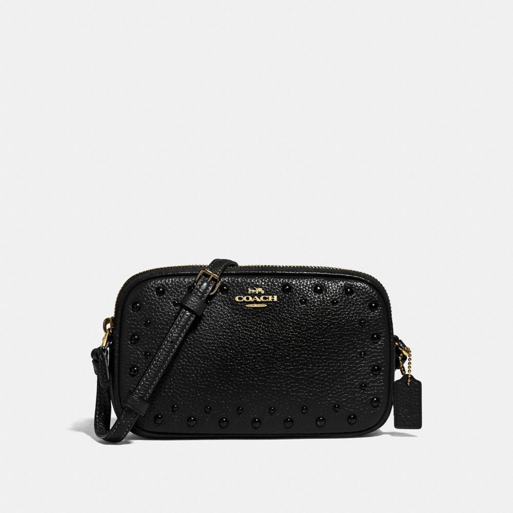 COACH CROSSBODY POUCH WITH STUDS - BLACK/IMITATION GOLD - F55619