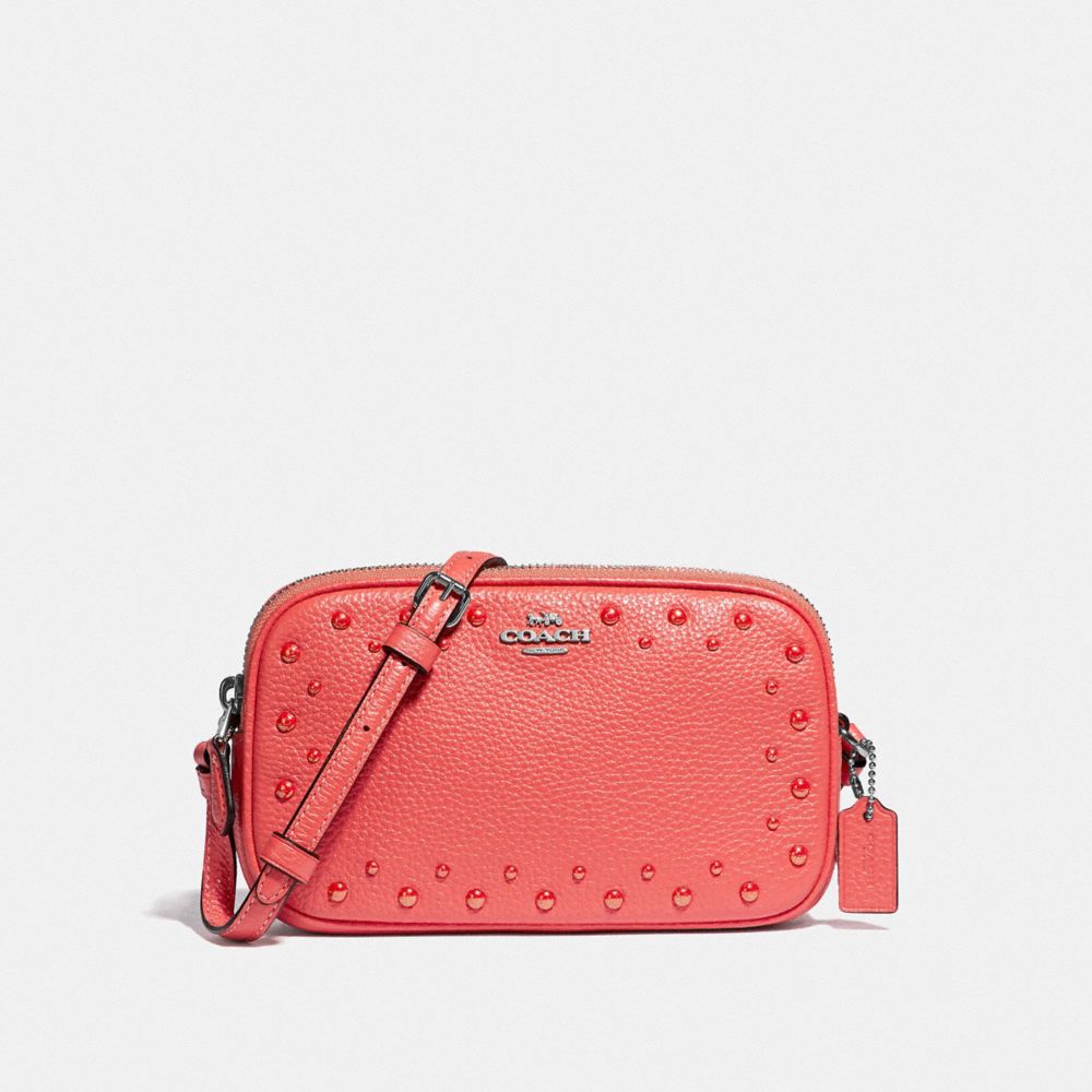 COACH F55619 CROSSBODY POUCH WITH STUDS CORAL/SILVER