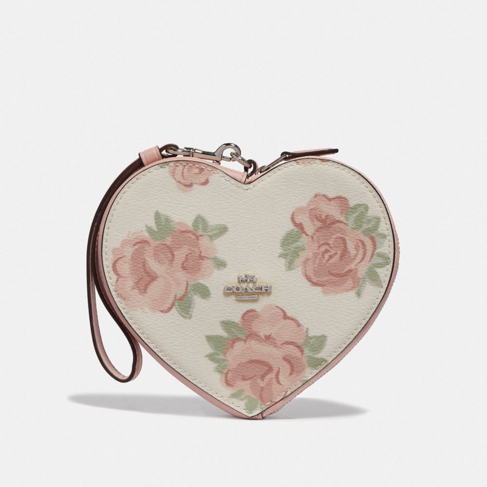 COACH F55624 Heart Wristlet With Jumbo Floral Print CHALK/PETAL MULTI/SILVER