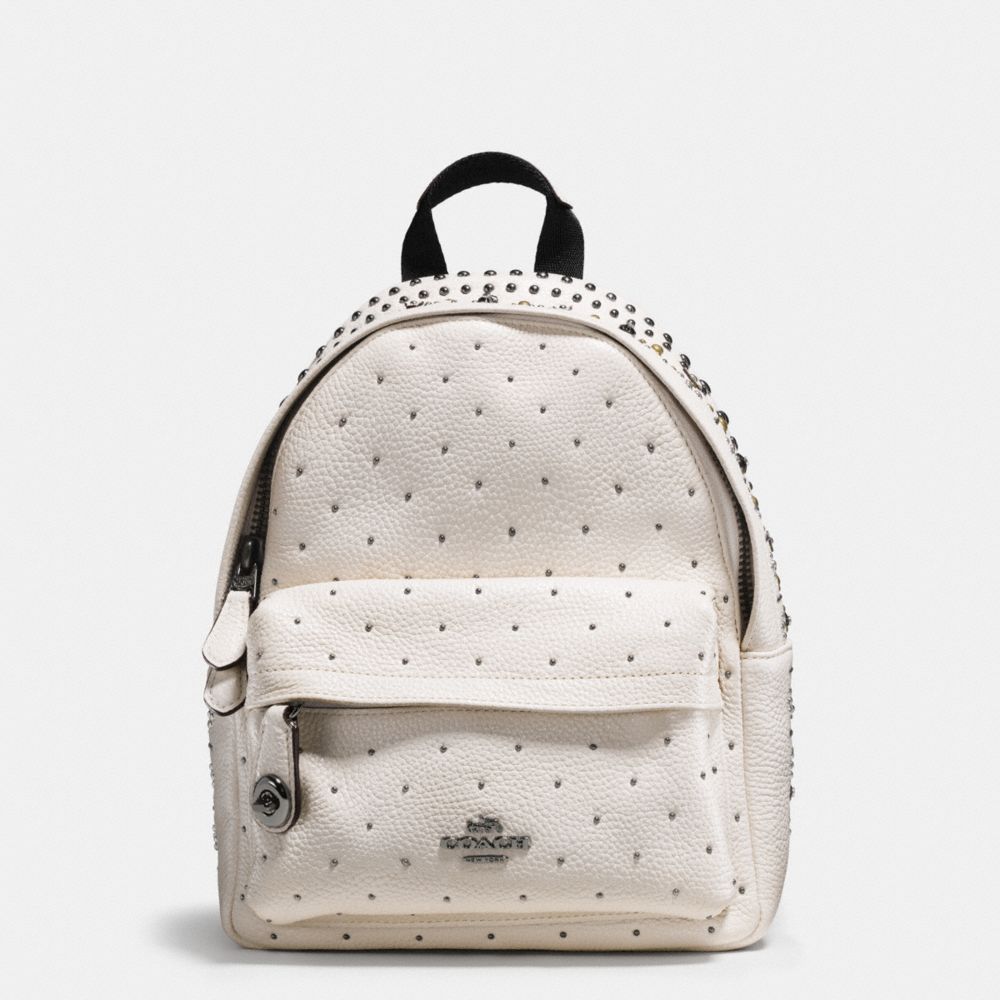 COACH f55628 MINI CAMPUS BACKPACK IN PEBBLE LEATHER WITH BANDANA RIVETS DARK GUNMETAL/CHALK