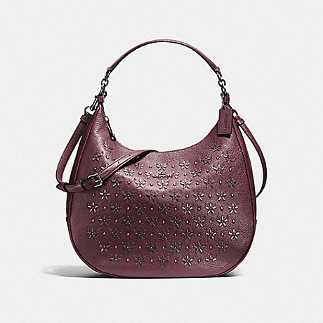 COACH f55632 HARLEY HOBO WITH FLORAL STUDS IMITATION GOLD/OXBLOOD 1