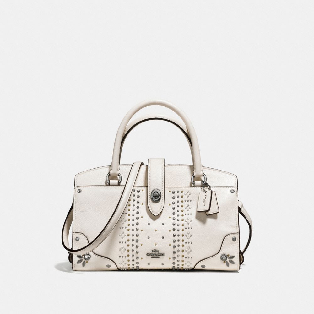 COACH MERCER SATCHEL 24 IN GRAIN LEATHER WITH BANDANA RIVETS - DARK GUNMETAL/CHALK - f55634