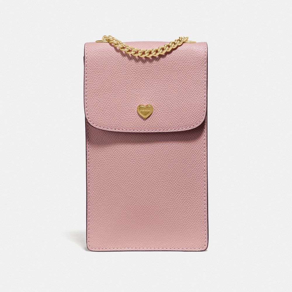 NORTH/SOUTH PHONE CROSSBODY WITH LACE HEART PRINT INTERIOR - PETAL/IMITATION GOLD - COACH F55636