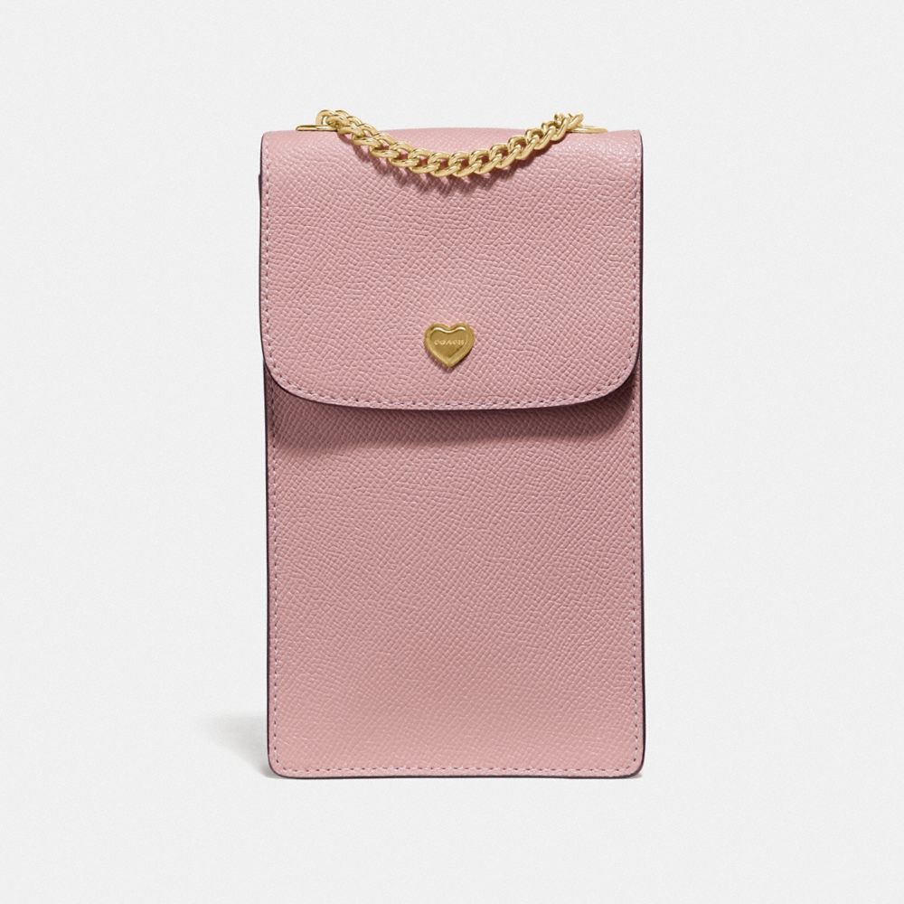 NORTH/SOUTH PHONE CROSSBODY WITH LACE HEART PRINT INTERIOR - F55636 - PETAL/IMITATION GOLD