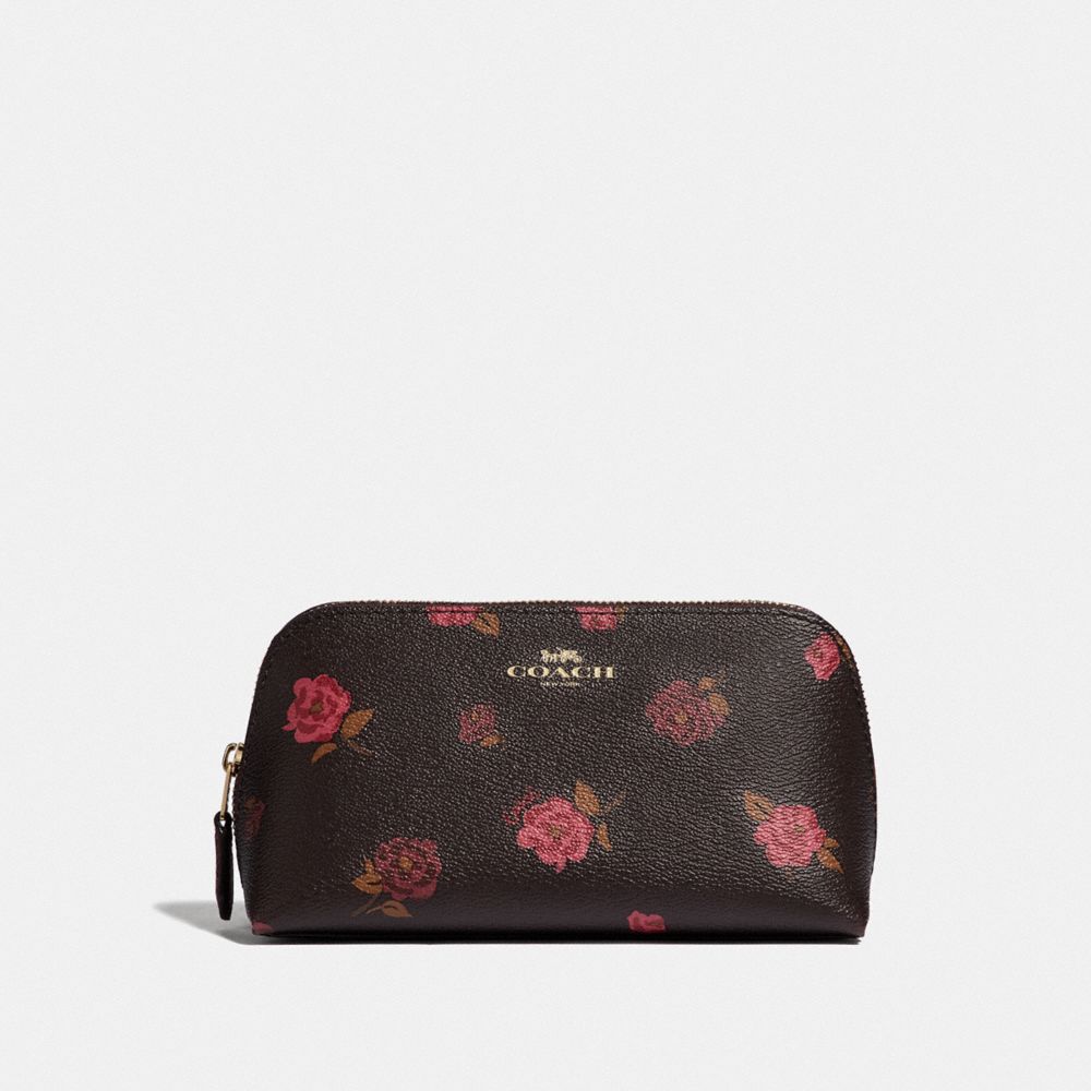 COACH COSMETIC CASE 17 WITH TOSSED PEONY PRINT - OXBLOOD 1 MULTI/IMITATION GOLD - F55637