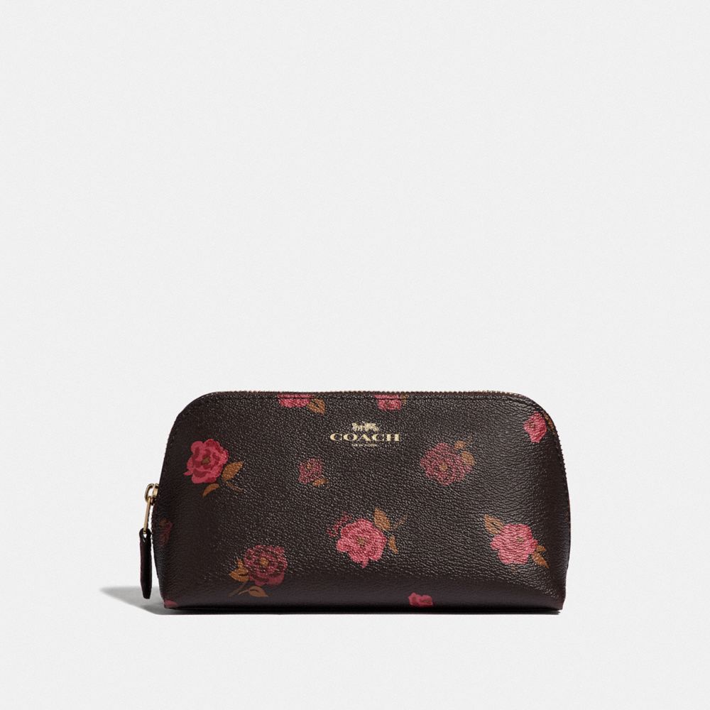 COACH F55637 COSMETIC CASE 17 WITH TOSSED PEONY PRINT OXBLOOD 1 MULTI/IMITATION GOLD