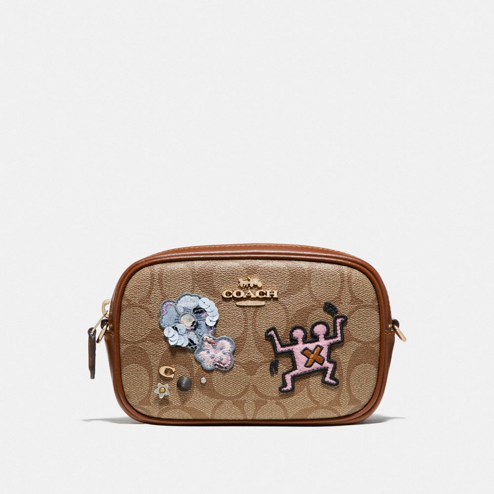 KEITH HARING CONVERTIBLE BELT BAG IN SIGNATURE CANVAS WITH PATCHES - F55644 - KHAKI MULTI /IMITATION GOLD