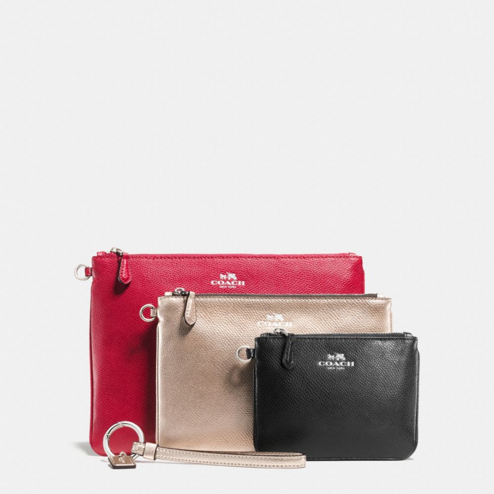 COACH POUCH TRIO IN CROSSGRAIN LEATHER - SILVER/MULTI - f55671