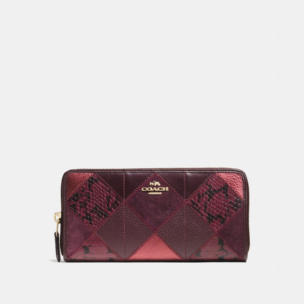 COACH ACCORDION ZIP WALLET IN METALLIC PATCHWORK LEATHER - IMITATION GOLD/METALLIC CHERRY - f55674