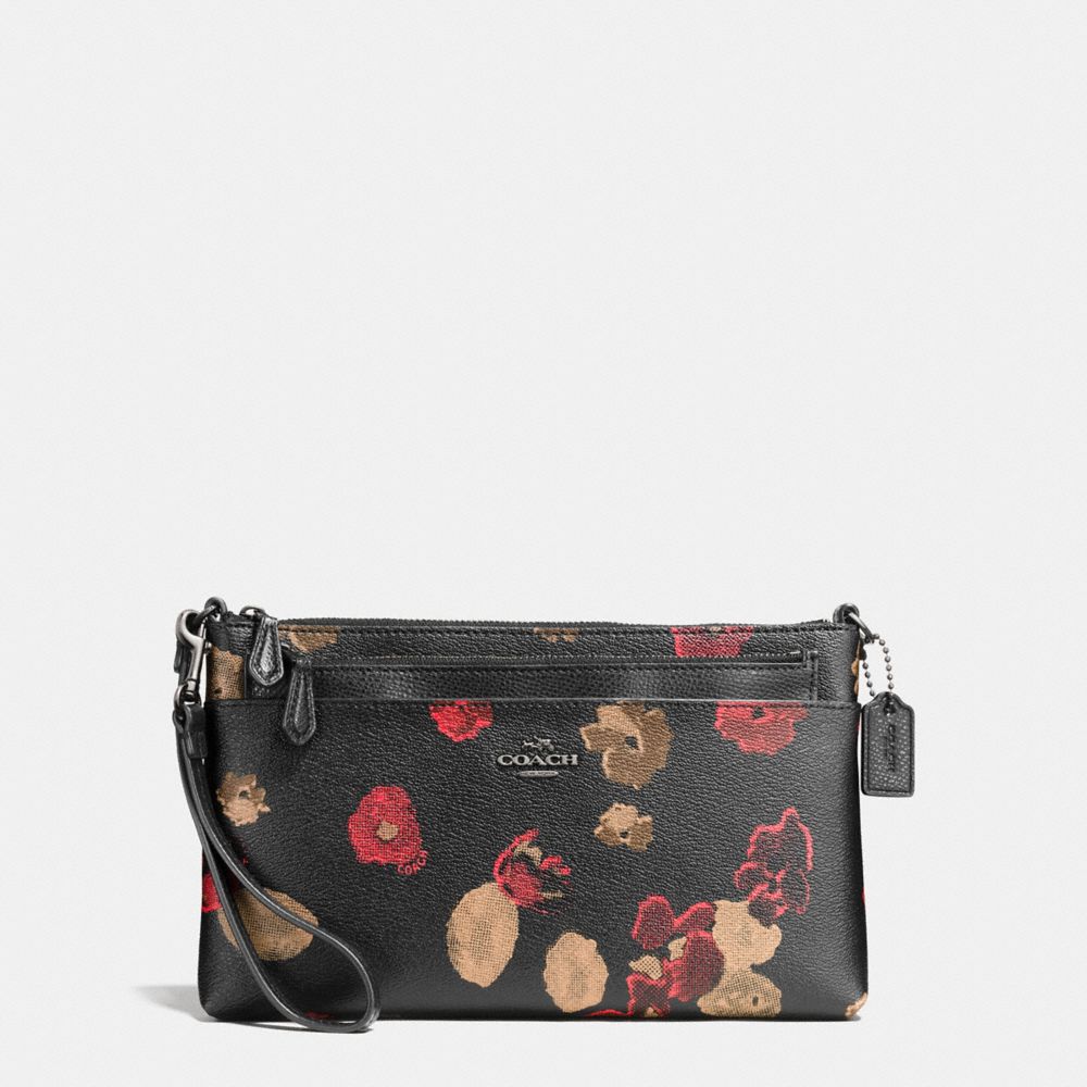 WRISTLET WITH POP UP POUCH IN HALFTONE FLORAL PRINT COATED CANVAS - f55683 - ANTIQUE NICKEL/BLACK MULTI