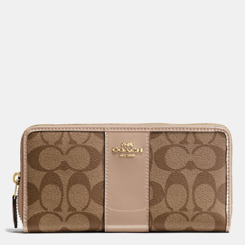 COACH f55733 BOXED ACCORDION ZIP WALLET IN SIGNATURE WITH PATENT LEATHER IMITATION GOLD/KHAKI PLATINUM