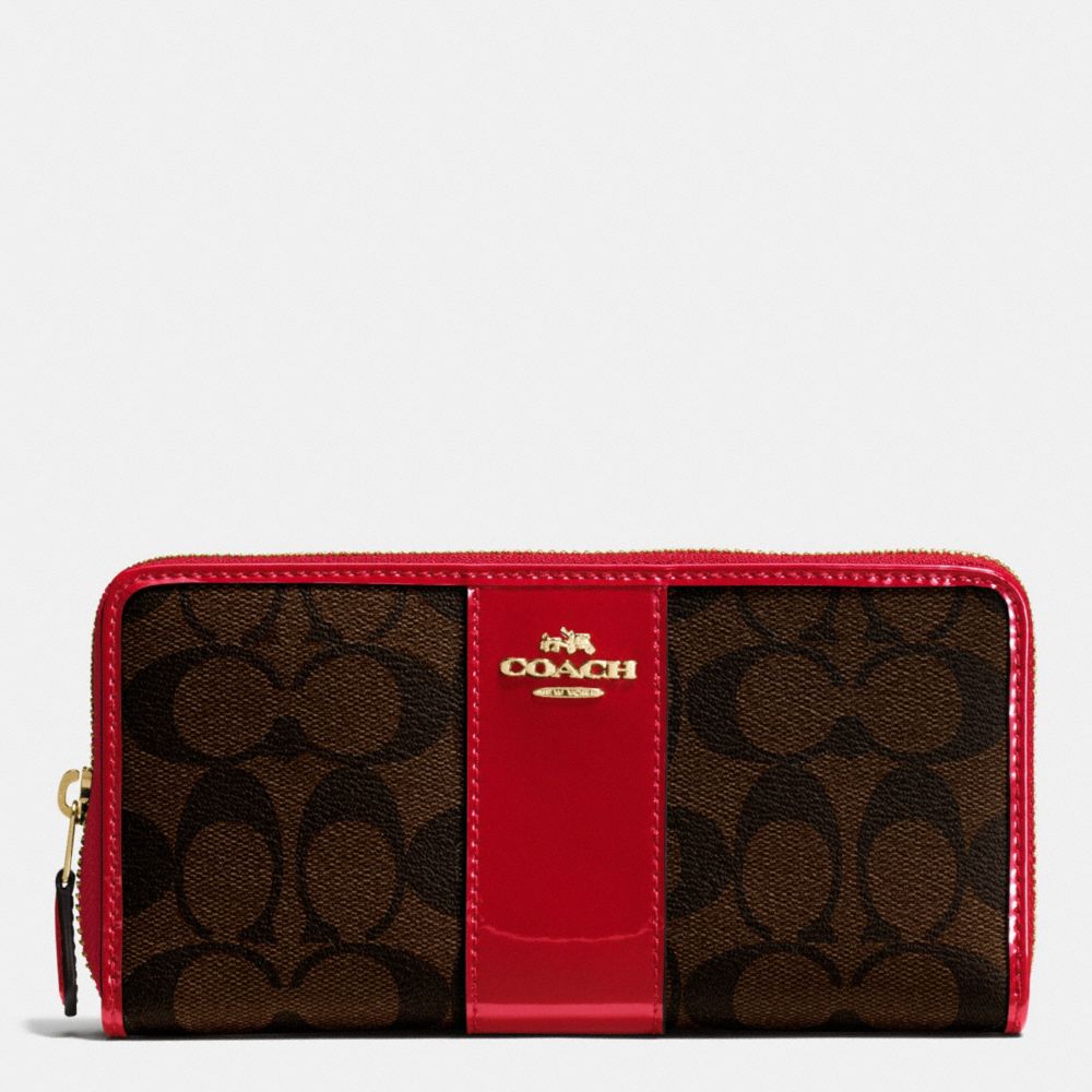 BOXED ACCORDION ZIP WALLET IN SIGNATURE WITH PATENT LEATHER - IMITATION GOLD/BROW TRUE RED - COACH F55733