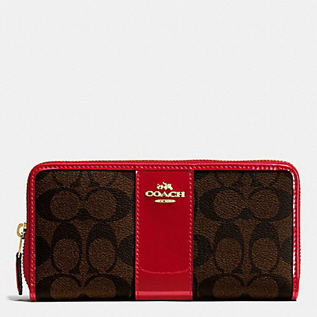 COACH F55733 BOXED ACCORDION ZIP WALLET IN SIGNATURE WITH PATENT LEATHER IMITATION-GOLD/BROW-TRUE-RED