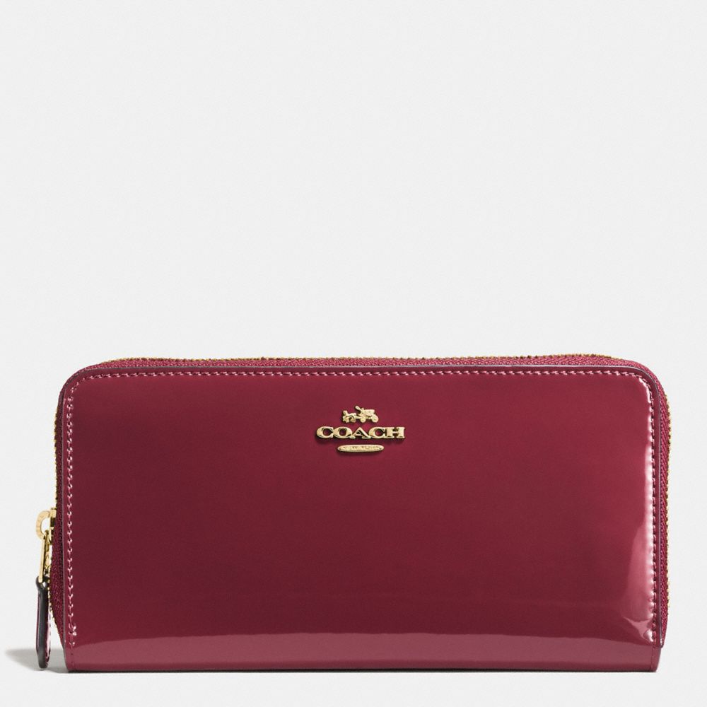 BOXED ACCORDION ZIP WALLET IN SMOOTH PATENT LEATHER - f55734 - IMITATION GOLD/BURGUNDY