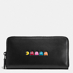 COACH PAC MAN ACCORDION ZIP WALLET IN CALF LEATHER - ANTIQUE NICKEL/BLACK - F55736