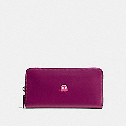 COACH F55736 - PAC MAN ACCORDION ZIP WALLET IN CALF LEATHER BLACK ANTIQUE NICKEL/FUCHSIA