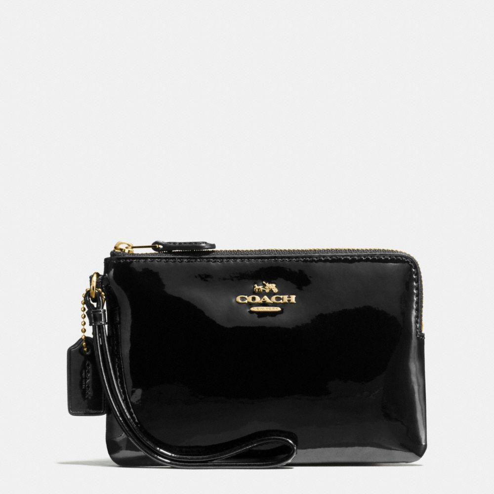 BOXED CORNER ZIP WRISTLET IN SMOOTH PATENT LEATHER - f55739 - IMITATION GOLD/BLACK