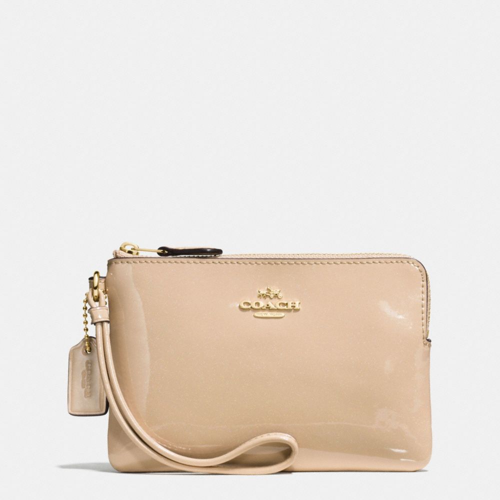 COACH f55739 BOXED CORNER ZIP WRISTLET IN SMOOTH PATENT LEATHER IMITATION GOLD/PLATINUM