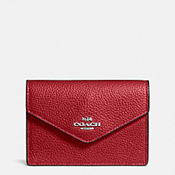 COACH F55749 - ENVELOPE CARD CASE IN POLISHED PEBBLE LEATHER SILVER/RED CURRANT