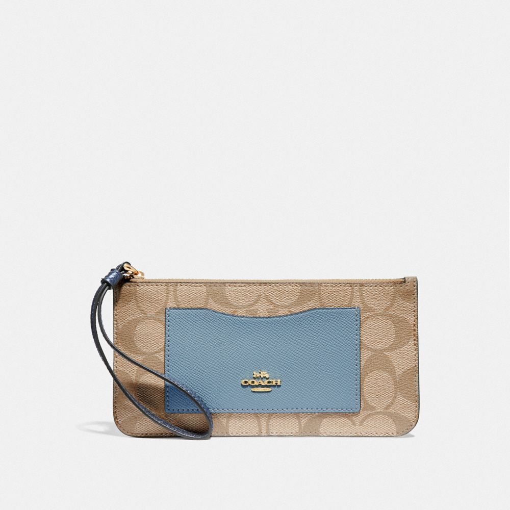 COACH F55762 ZIP TOP WALLET IN COLORBLOCK SIGNATURE CANVAS LIGHT-KHAKI/MULTI/IMITATION-GOLD