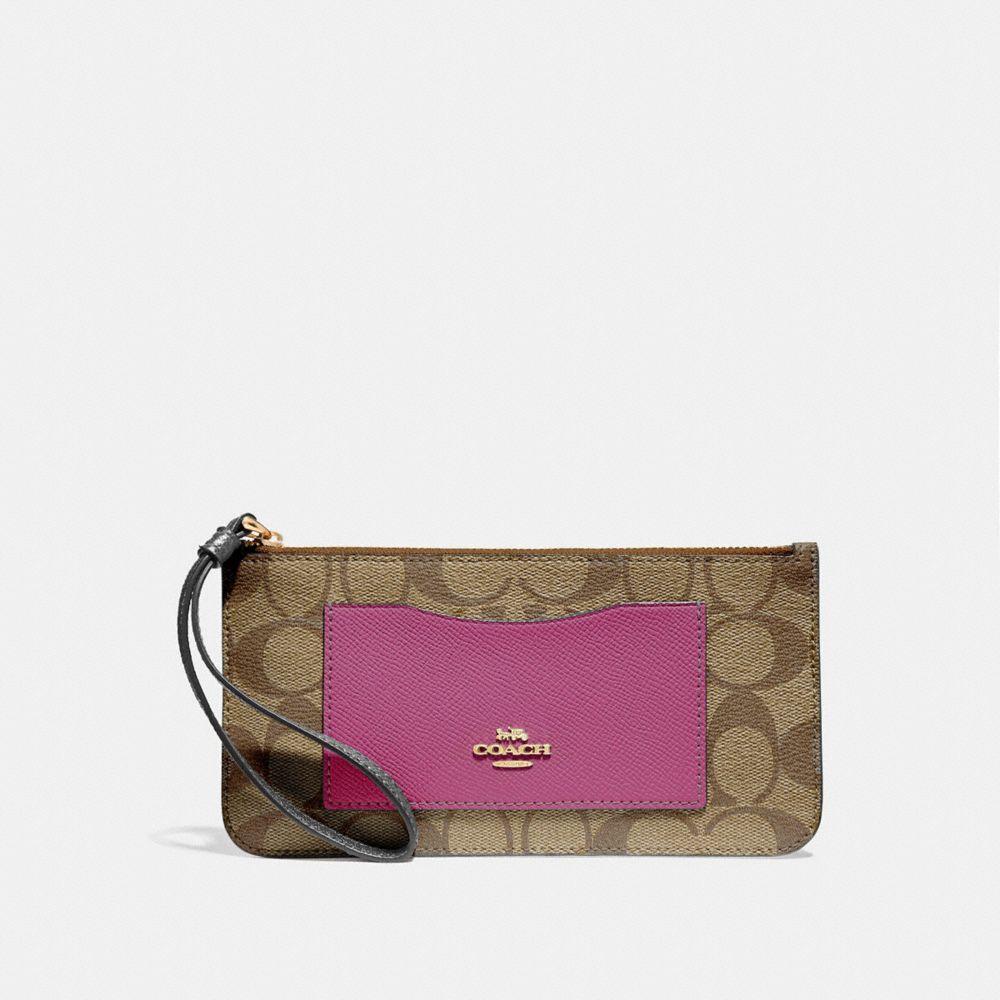 COACH ZIP TOP WALLET IN COLORBLOCK SIGNATURE CANVAS - KHAKI MULTI /IMITATION GOLD - F55762