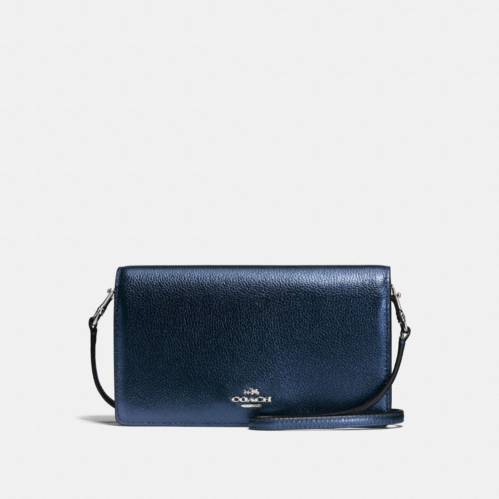 COACH f55775 FOLDOVER CROSSBODY metallic navy/silver