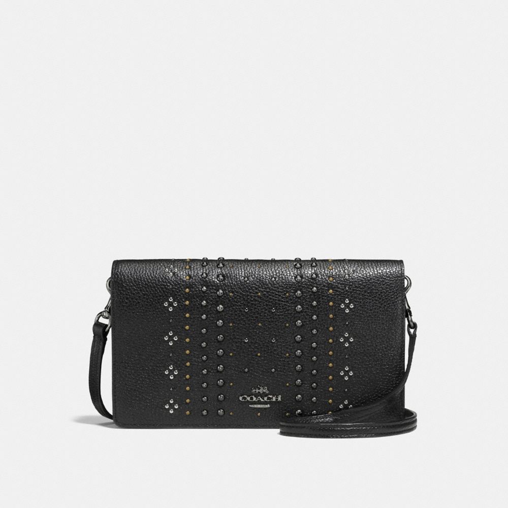 HAYDEN FOLDOVER CROSSBODY CLUTCH WITH BANDANA RIVETS - F55811 - DK/BLACK